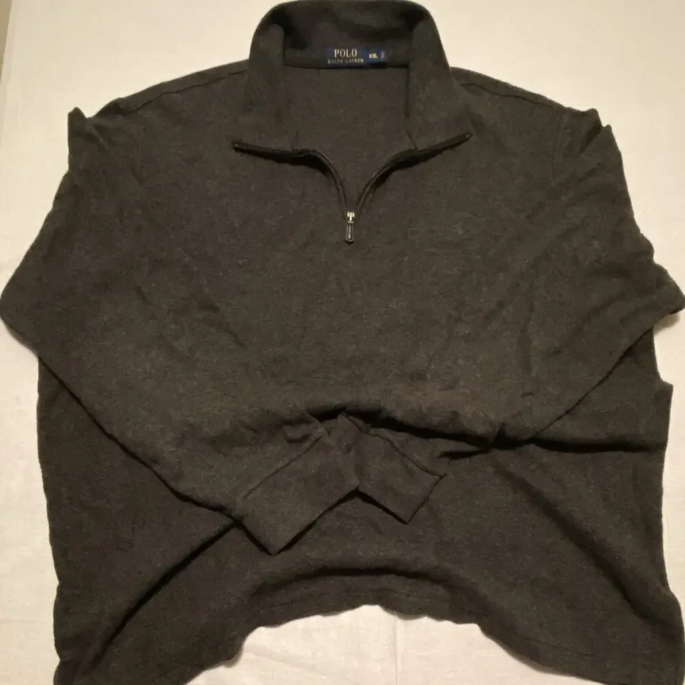 Polo Ralph Lauren Men's Gray 1/4 Zip Mock Neck Knit Sweatshirt 2XL Logo